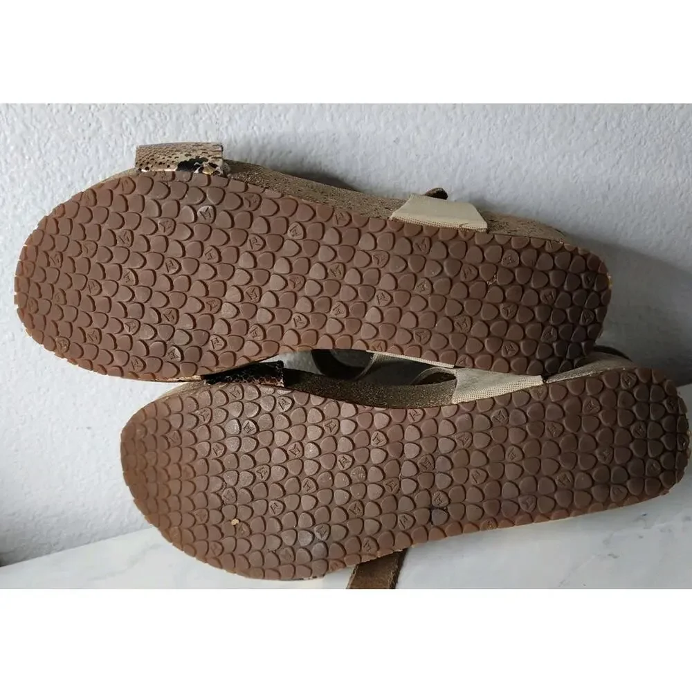 Mephisto Fiona Wedge Sandal Women 6/37 Reptile Snake Black Gold Comfort Shoes